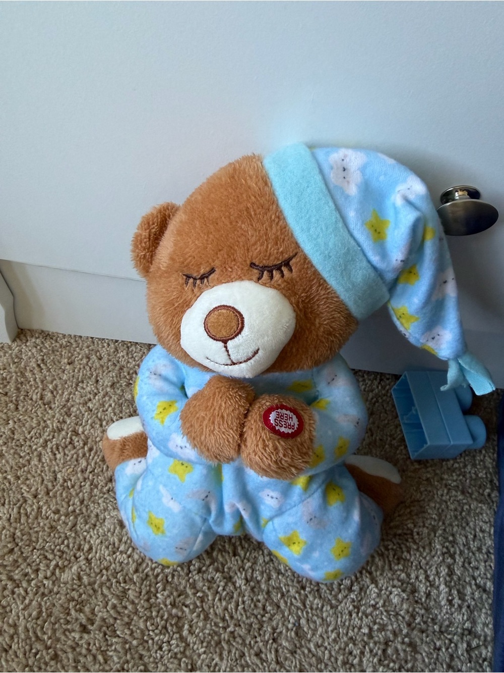 Plush Brown Bear Prayer Sleepytime Toy in Blue Pajamas - Kids Toy